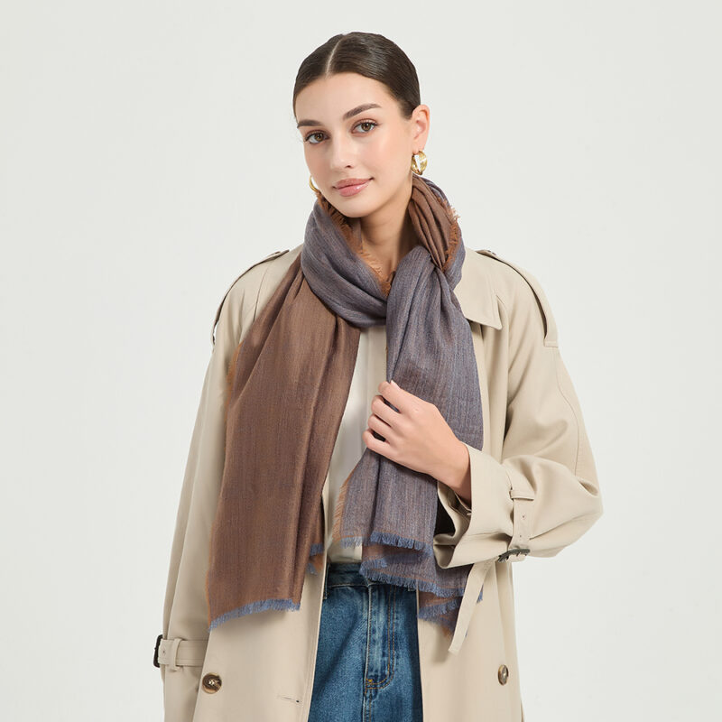 Maya Reversible Featherlight LambsWool Scarf Wrap - Khaki - Image 3