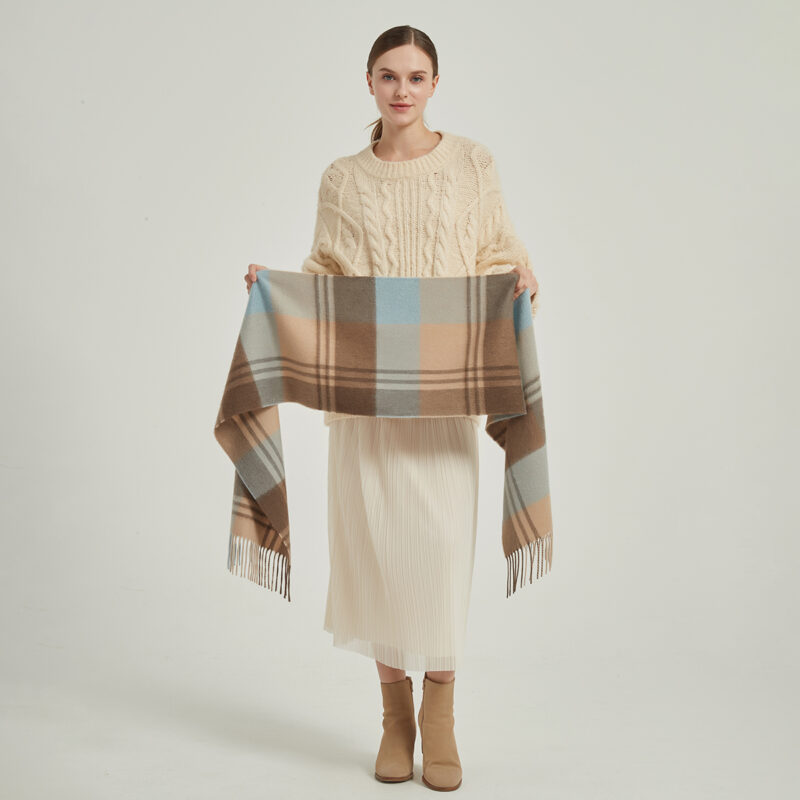 Ember Check Cashmere Scarf - Light Blue - Image 2