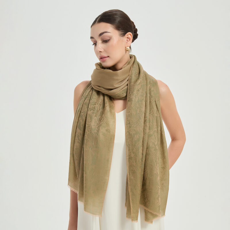 Kaeli Featherlight Cashmere Scarf Wrap - Olive - Image 4