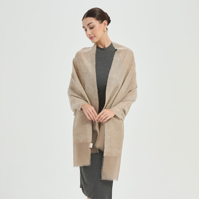 Kamal Featherlight Cashmere Scarf Wrap - Beige - Image 3