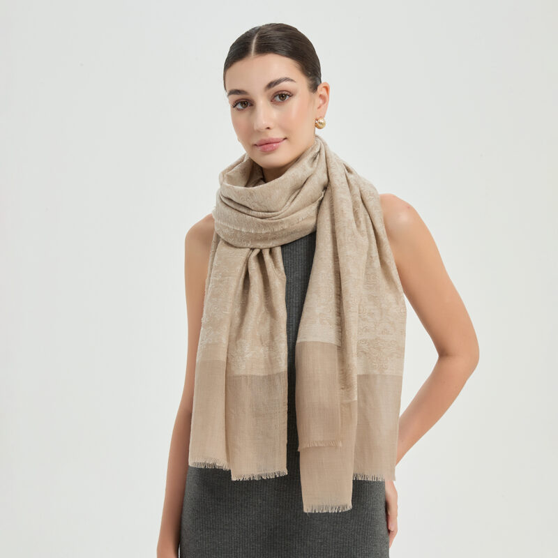 Kamal Featherlight Cashmere Scarf Wrap - Beige - Image 4