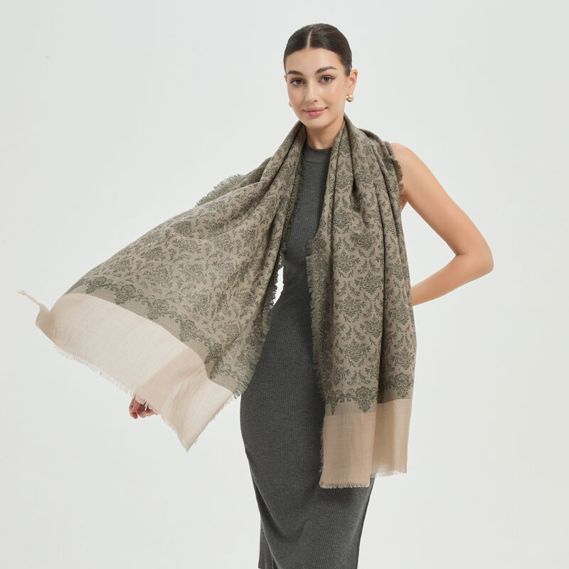 Kamal Featherlight Cashmere Scarf Wrap - Green - Image 3