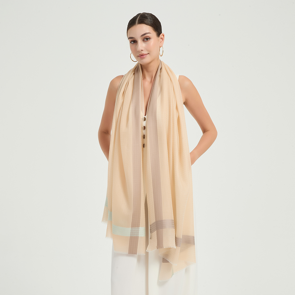 Melinda 1524 Melina Federleichter Kaschmir Schal Wrap - Beige – Bild 1