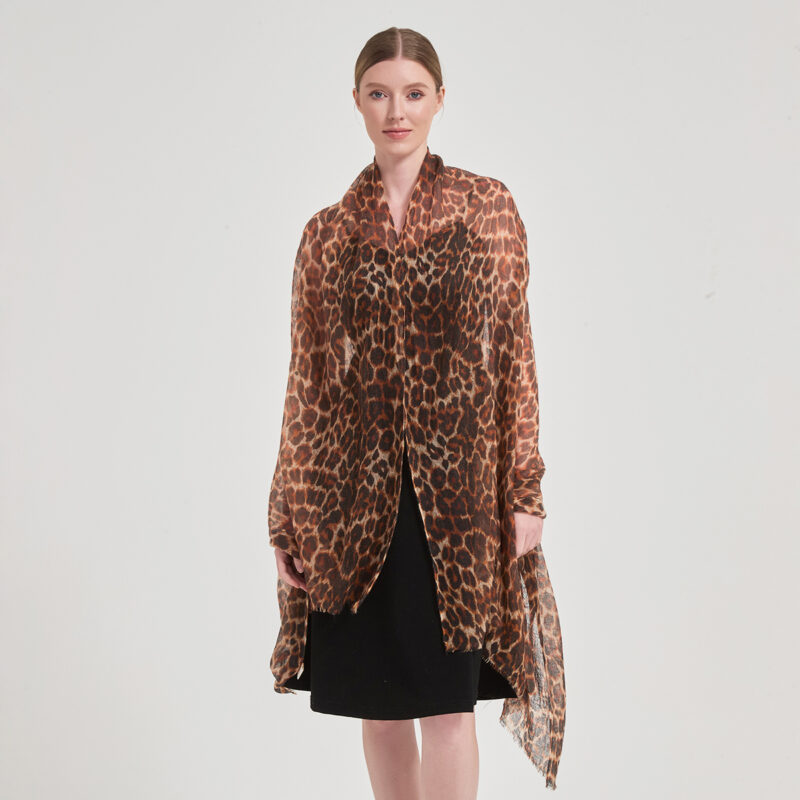 Leopard Print Featherlight Cashmere Scarf Wrap - Image 3