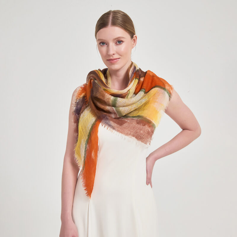 Mable Square Featherlight Cashmere Scarf - Tangerine - Image 4