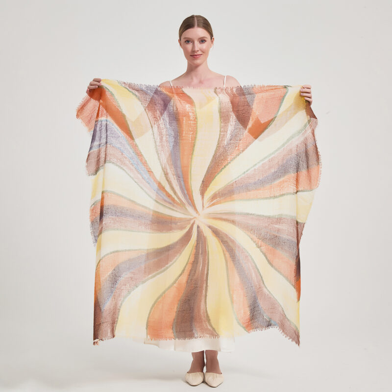 Mable Square Featherlight Cashmere Scarf - Tangerine - Image 2