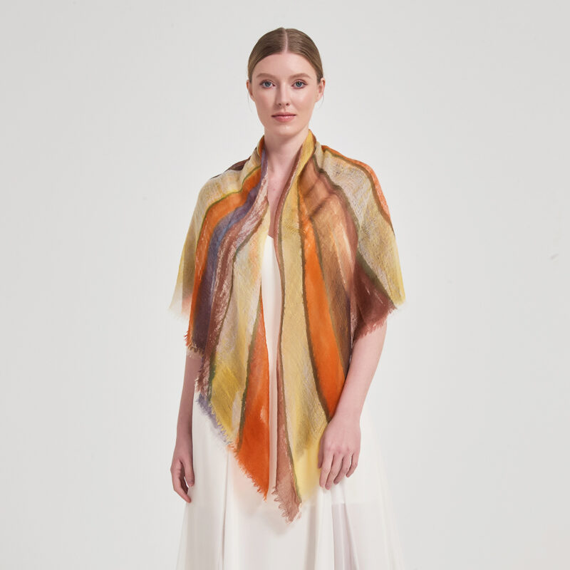 Mable Square Featherlight Cashmere Scarf - Tangerine - Image 3