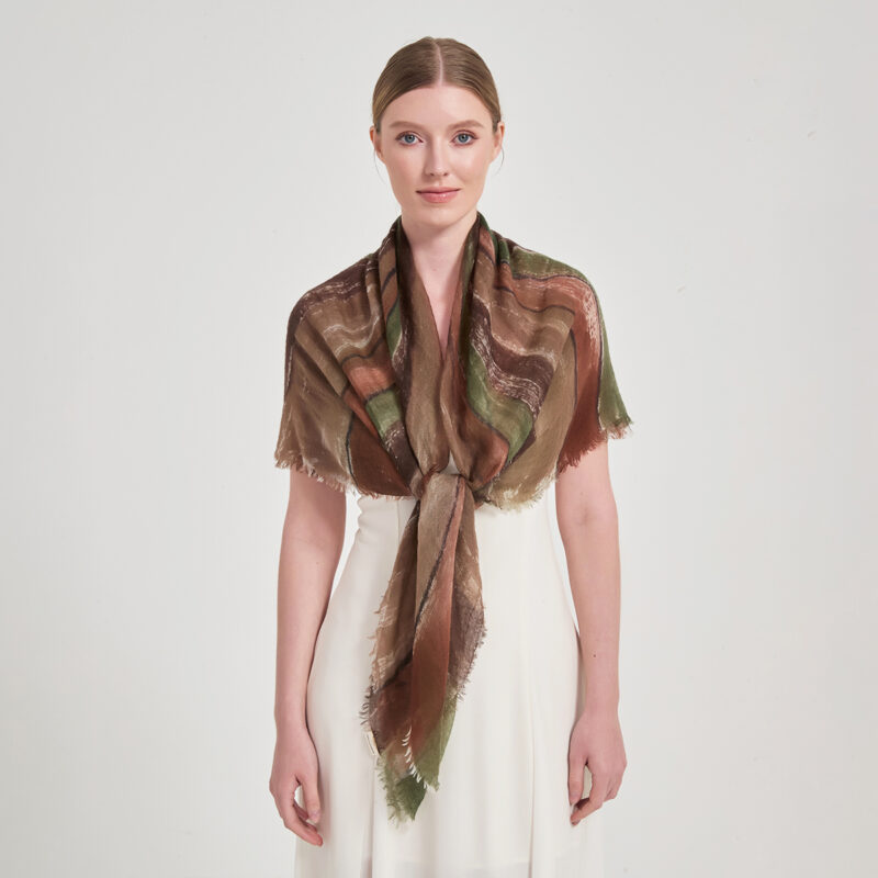 Mable Square Featherlight Cashmere Scarf - Brown - Image 3