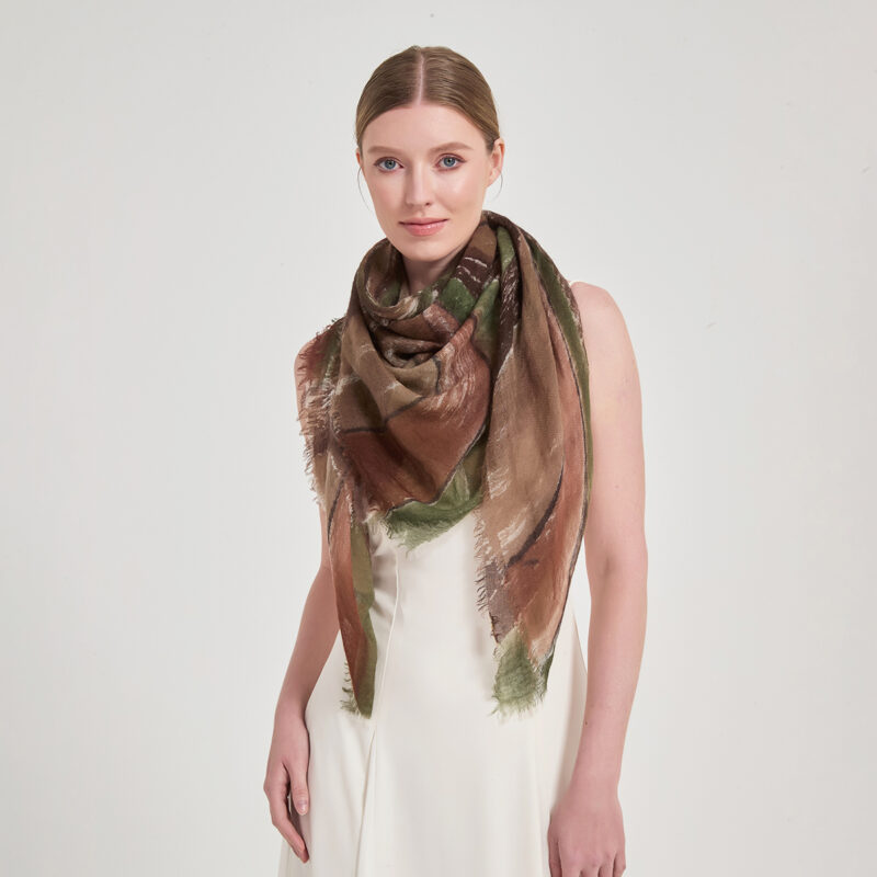 Mable Square Featherlight Cashmere Scarf - Brown - Image 4