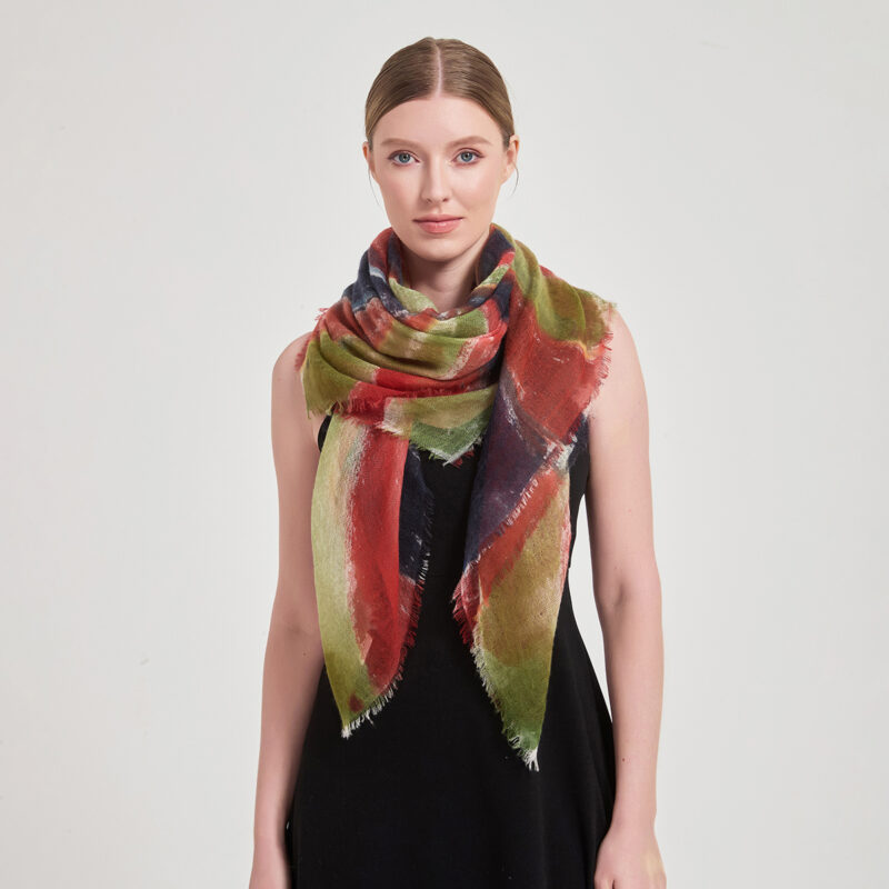 Mable Square Featherlight Cashmere Scarf - Green - Image 3