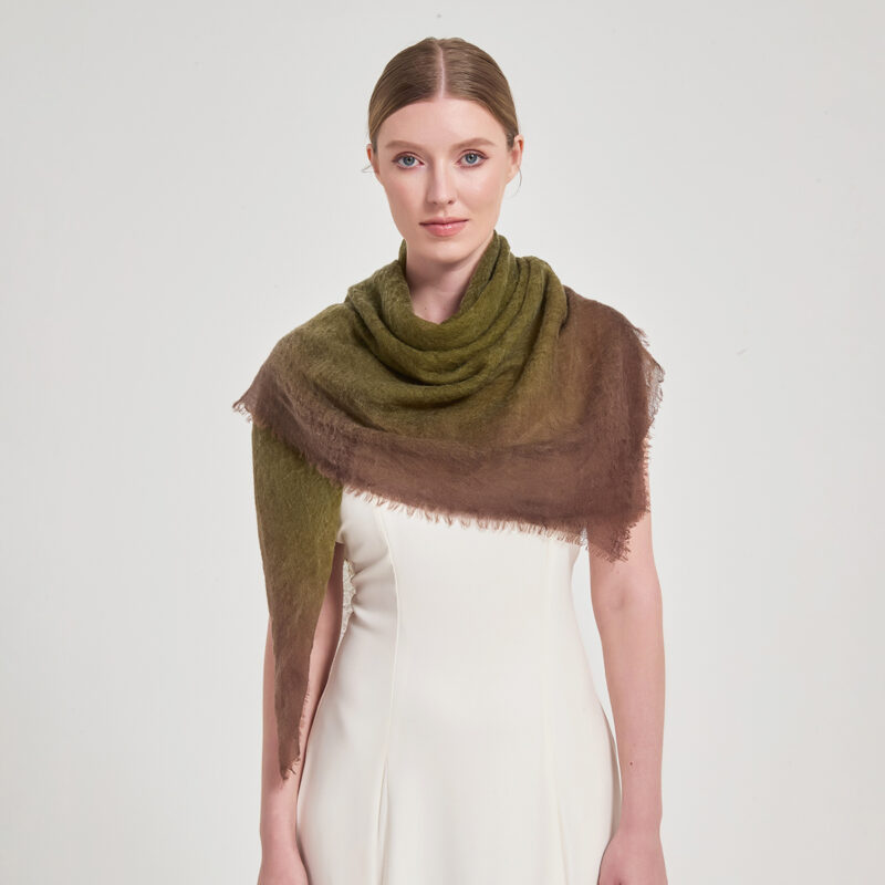 Maeve Square Featherlight Cashmere Scarf - Green - Image 3