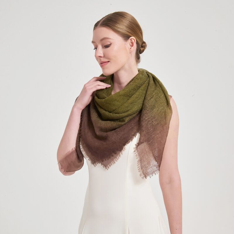Maeve Square Featherlight Cashmere Scarf - Green - Image 4