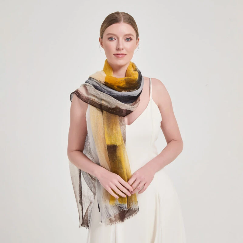 Alaya Featherlight Cashmere Scarf Wrap - Yellow - Image 4