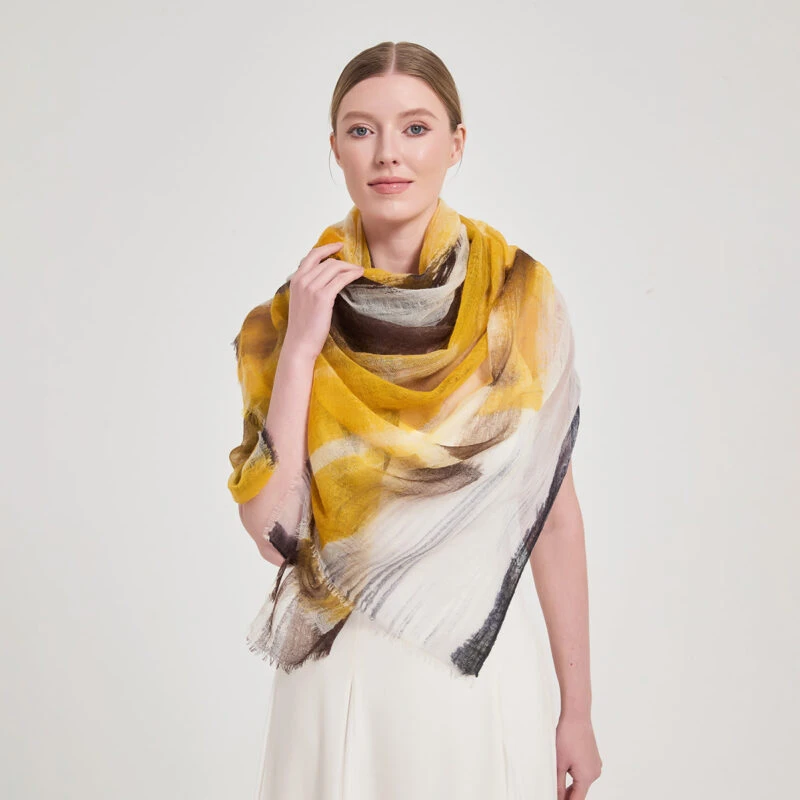 Alaya Featherlight Cashmere Scarf Wrap - Yellow - Image 3
